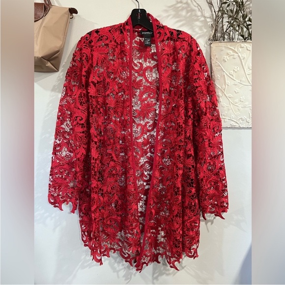Ashro Sweaters - ASHRO red lace cadigan 1X 2X 3X